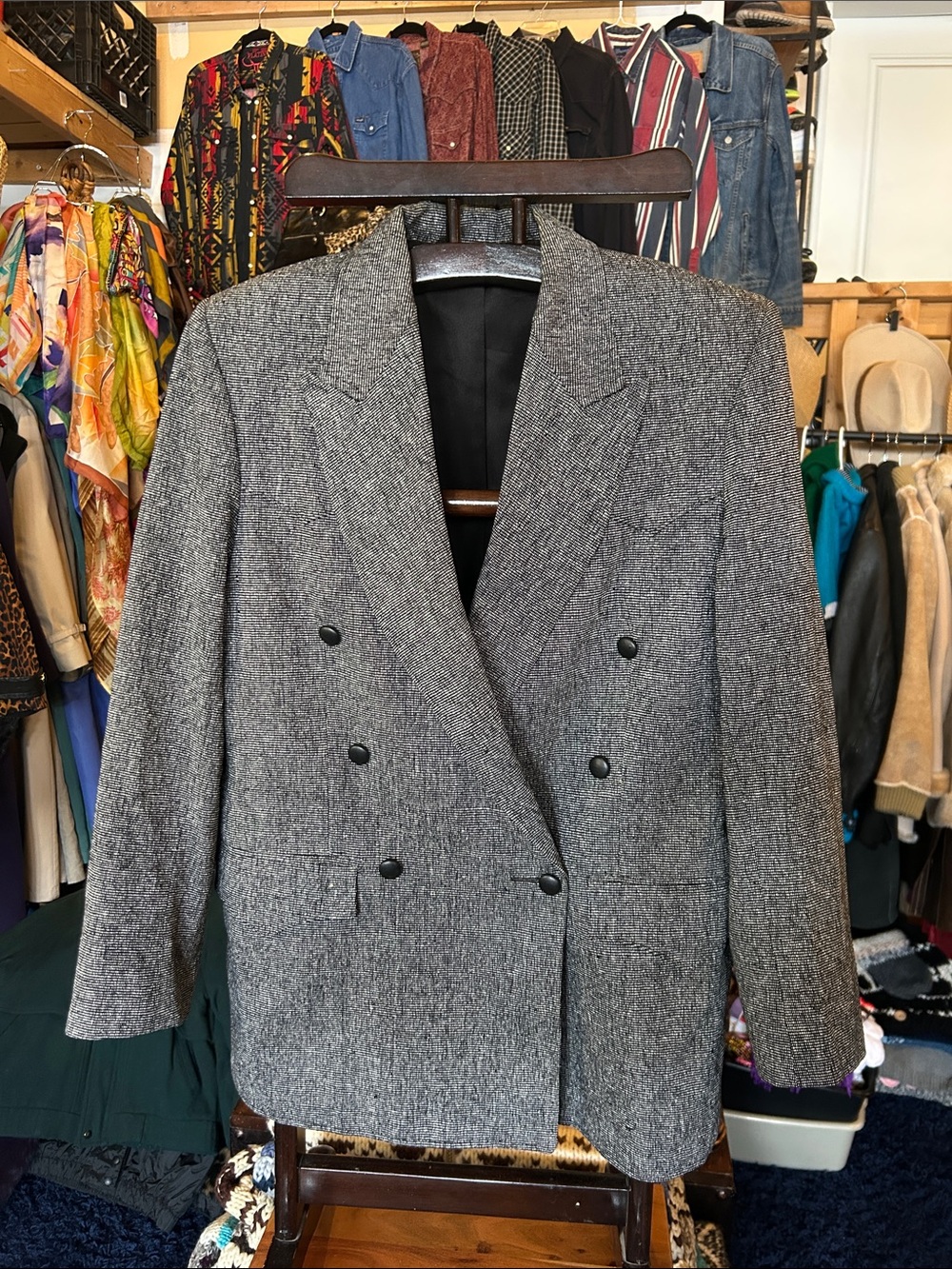 Pioneer Wear Silk Gray Double-Breasted Western Blazer